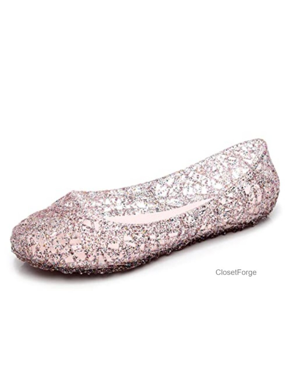 Glitter Jelly Sandals Women's Closed Toe Slip On Summer Flat Shoes